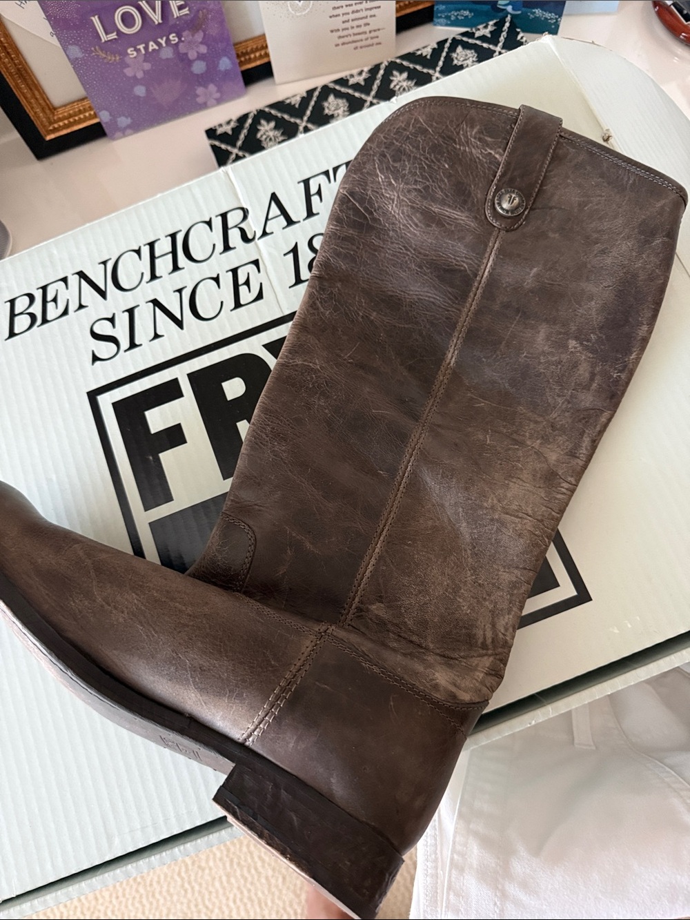 Frye Brown Leather Knee-High Combat/Moto Boots